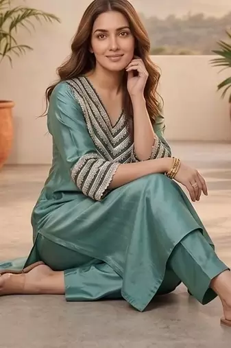 Women Yoke Design Regular Kurta with Trousers