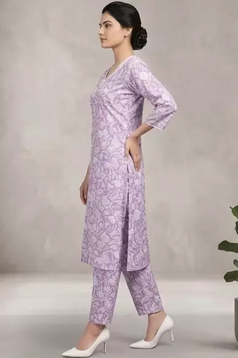 Women Floral Printed Regular Pure Cotton Kurta with Trousers & With Dupatta