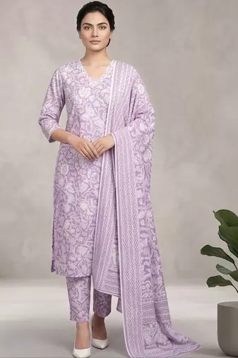 Women Floral Printed Regular Pure Cotton Kurta with Trousers & With Dupatta