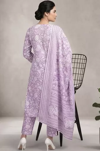 Women Floral Printed Regular Pure Cotton Kurta with Trousers & With Dupatta