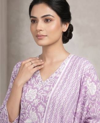 Women Floral Printed Regular Pure Cotton Kurta with Trousers & With Dupatta 6
