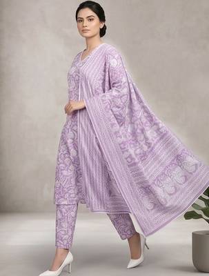Women Floral Printed Regular Pure Cotton Kurta with Trousers & With Dupatta 7