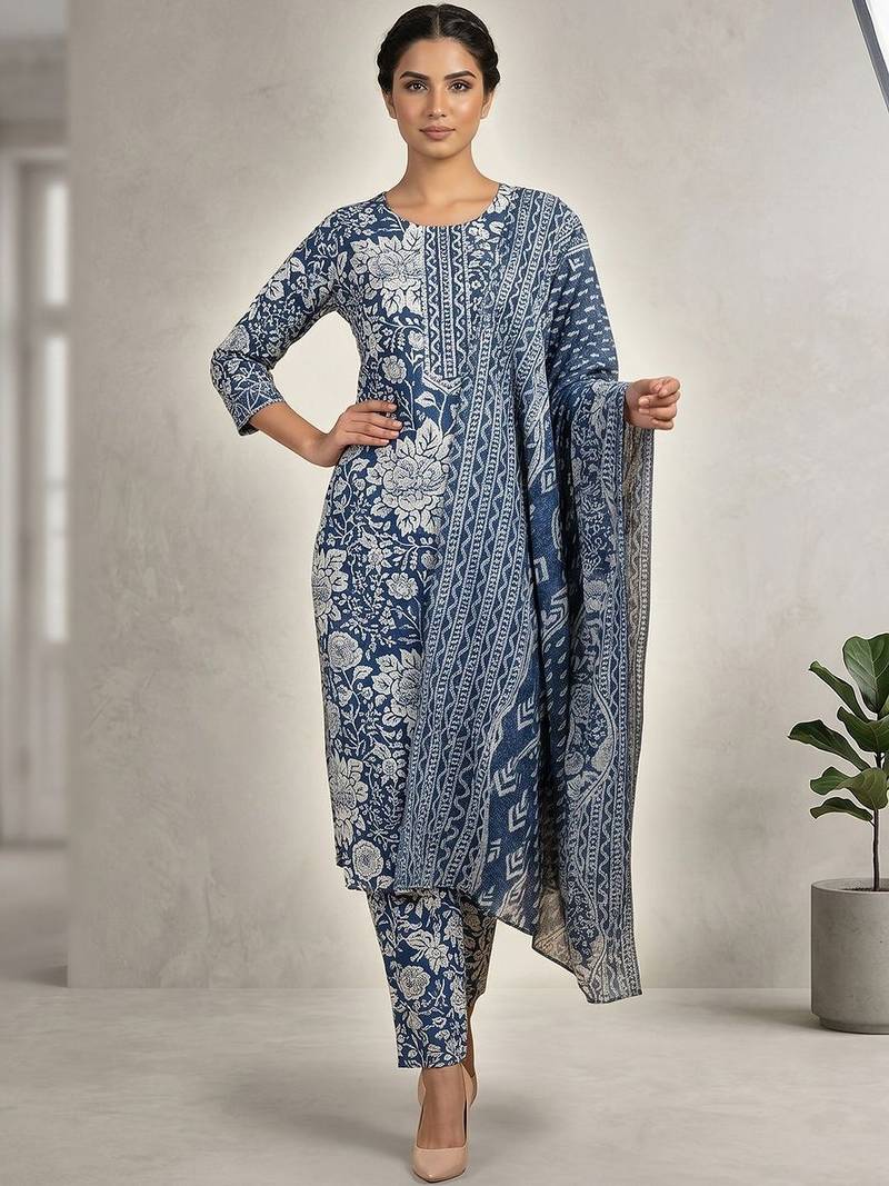 Women Floral Printed Regular Kurta with Trousers & With Dupatta