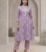 Women Floral Printed Regular Thread Work Pure Cotton Kurta with Trousers & With Dupatta