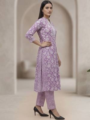 Women Floral Printed Regular Thread Work Pure Cotton Kurta with Trousers & With Dupatta 2