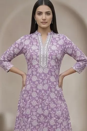Women Floral Printed Regular Thread Work Pure Cotton Kurta with Trousers & With Dupatta