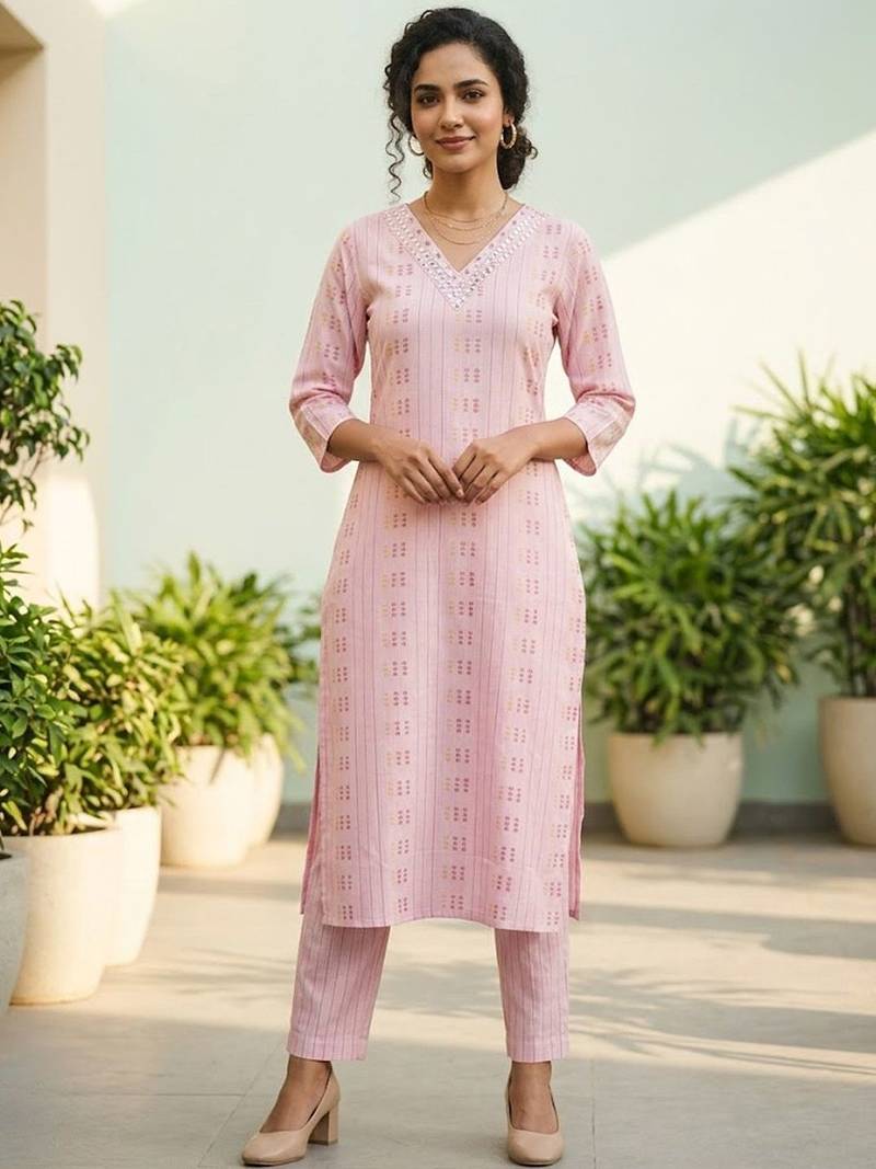 Women Printed Regular Thread Work Kurta with Trousers