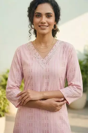 Women Printed Regular Thread Work Kurta with Trousers
