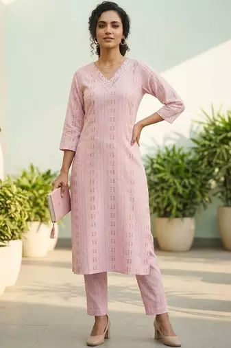 Women Printed Regular Thread Work Kurta with Trousers