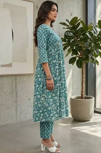 Women Floral Printed Empire Kurta with Trousers