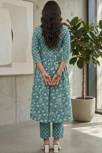 Women Floral Printed Empire Kurta with Trousers