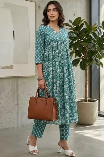 Women Floral Printed Empire Kurta with Trousers