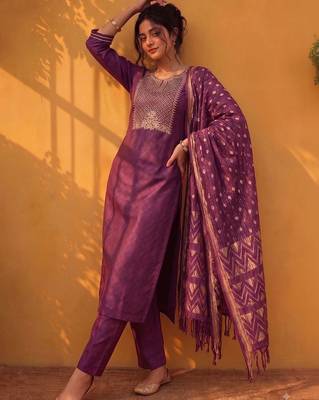 Women Ethnic Motifs Embroidered Regular Gotta Patti Kurta with Trousers & With Dupatta 4