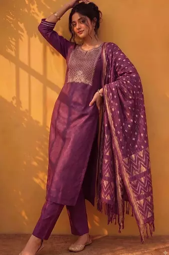 Women Ethnic Motifs Embroidered Regular Gotta Patti Kurta with Trousers & With Dupatta