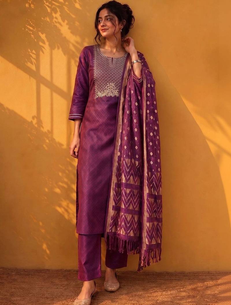 Women Ethnic Motifs Embroidered Regular Gotta Patti Kurta with Trousers & With Dupatta
