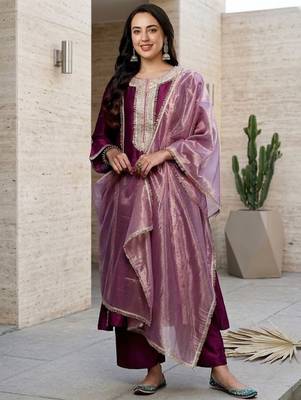 Women Yoke Design Regular Sequinned Kurta with Trousers & With Dupatta 1