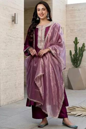Women Yoke Design Regular Sequinned Kurta with Trousers & With Dupatta