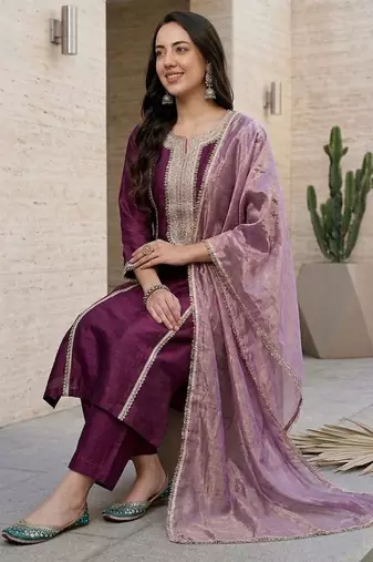 Women Yoke Design Regular Sequinned Kurta with Trousers & With Dupatta