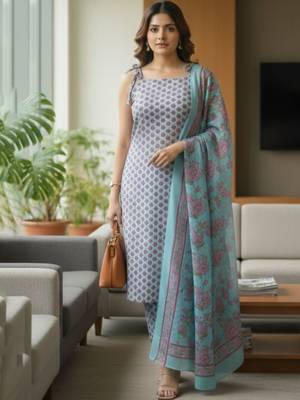 Women Ethnic Motifs Printed Regular Kurta with Trousers & With Dupatta 1