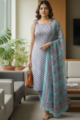 Women Ethnic Motifs Printed Regular Kurta with Trousers & With Dupatta