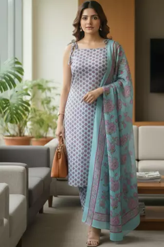 Women Ethnic Motifs Printed Regular Kurta with Trousers & With Dupatta