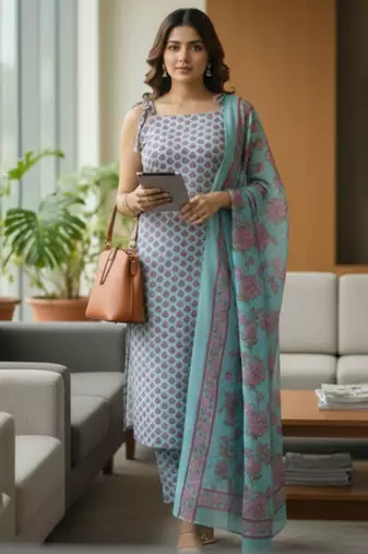 Women Ethnic Motifs Printed Regular Kurta with Trousers & With Dupatta