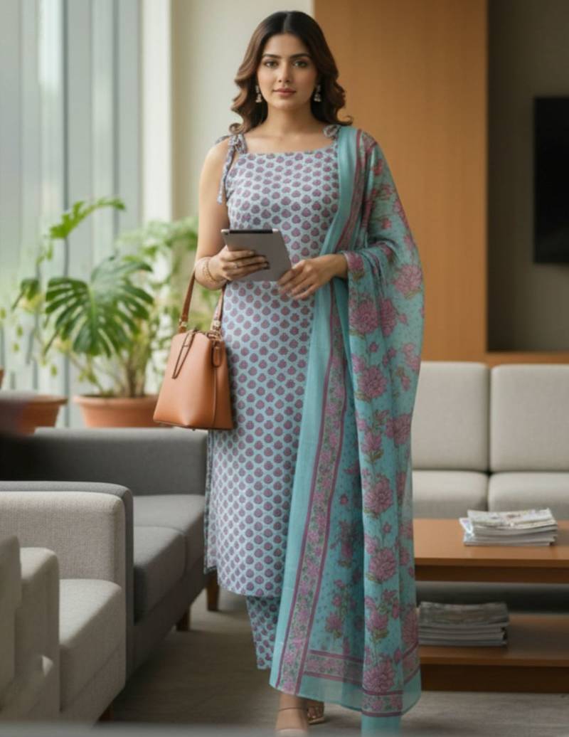 Women Ethnic Motifs Printed Regular Kurta with Trousers & With Dupatta