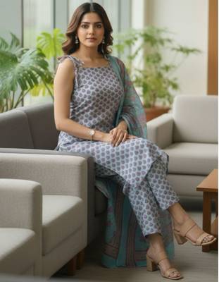 Women Ethnic Motifs Printed Regular Kurta with Trousers & With Dupatta 7