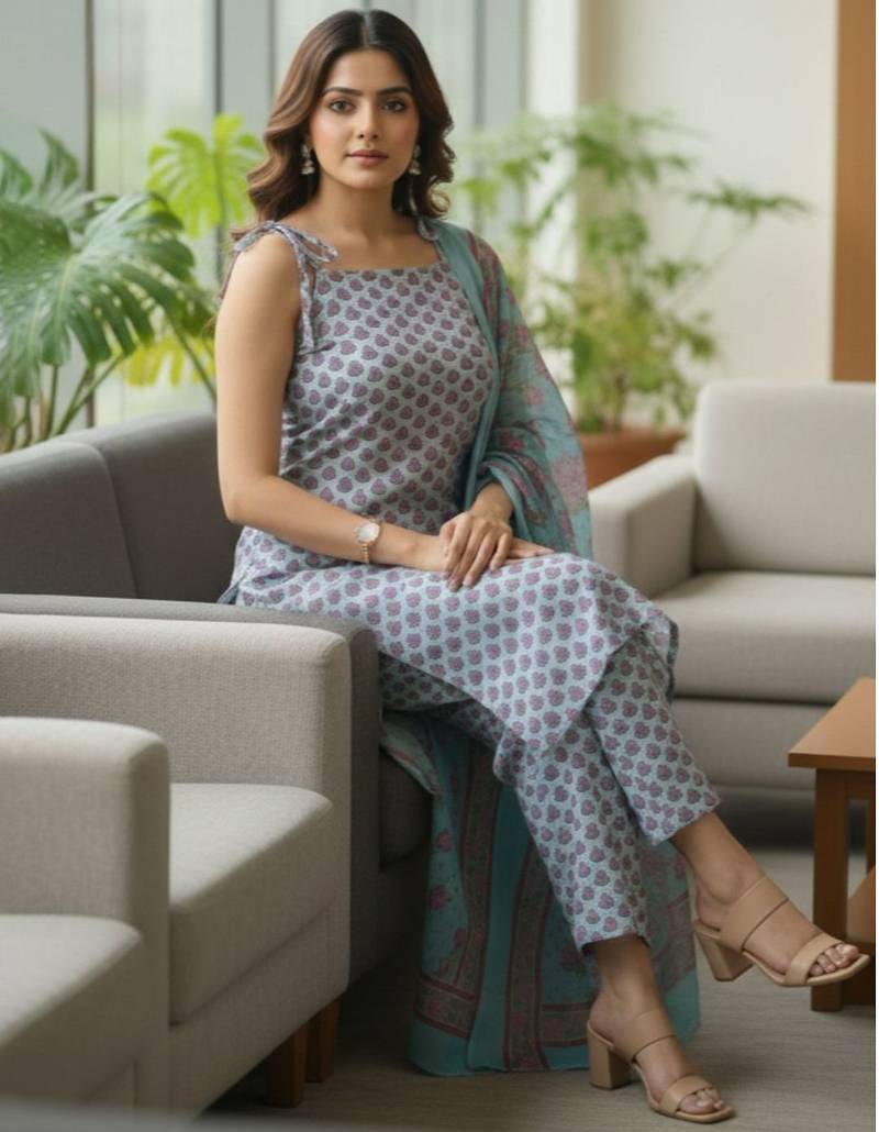 Women Ethnic Motifs Printed Regular Kurta with Trousers & With Dupatta