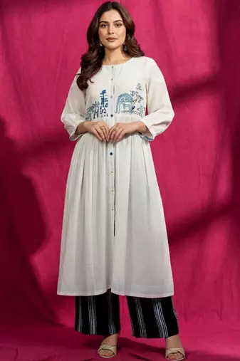 Women Ethnic Motifs Embroidered Empire Kurta with Palazzos