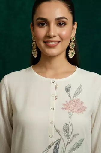 Women Embroidered Empire Kurta with Trousers