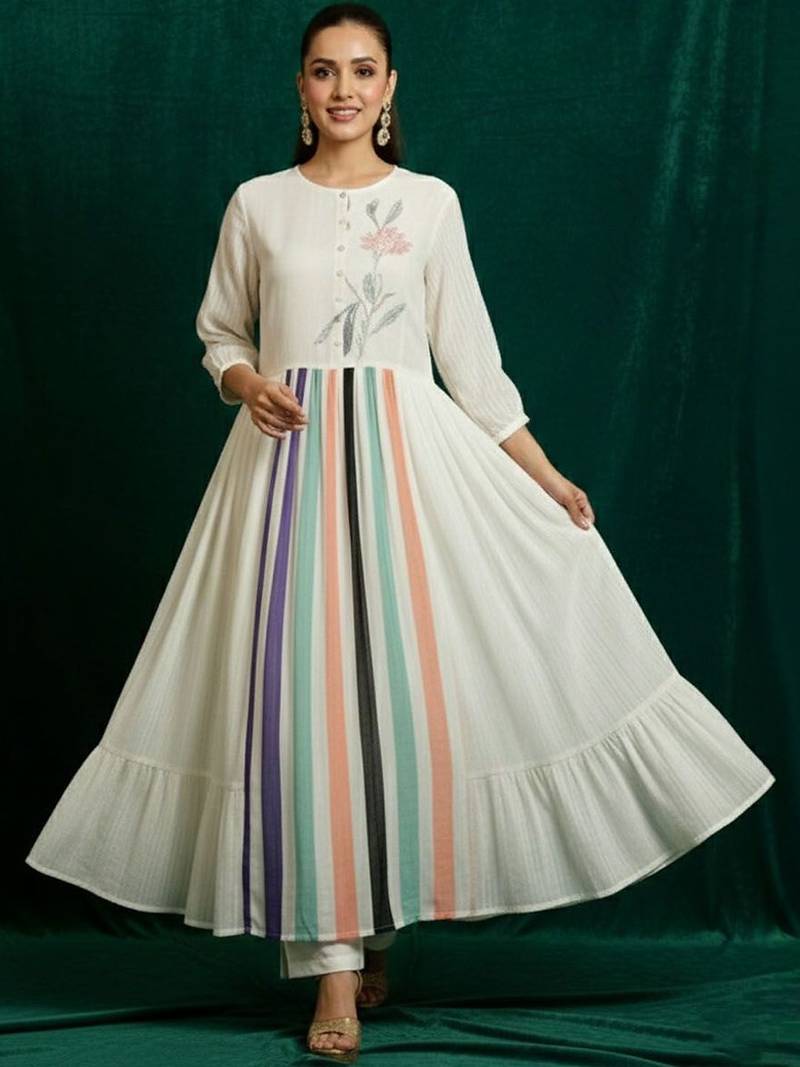 Women Embroidered Empire Kurta with Trousers