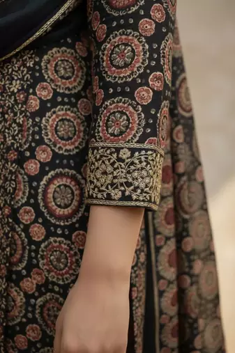 Women Ethnic Motifs Printed Regular Thread Work Pure Cotton Kurta with Trousers & With Dupatta