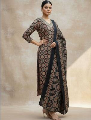 Women Ethnic Motifs Printed Regular Thread Work Pure Cotton Kurta with Trousers & With Dupatta 4