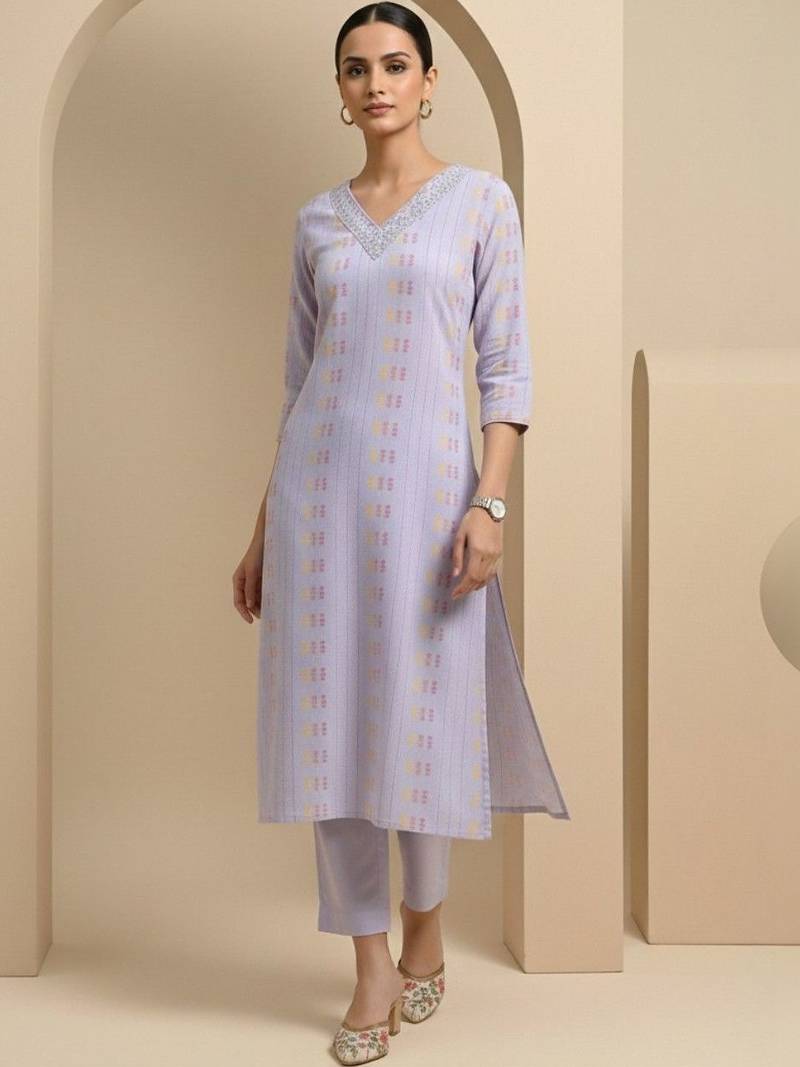 Women Ethnic Motifs Printed Regular Thread Work Kurta with Trousers