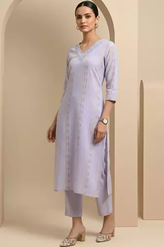 Women Ethnic Motifs Printed Regular Thread Work Kurta with Trousers