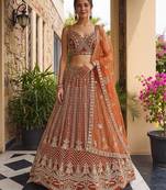 Orange Butterfly Net Sequins Embroidery Lehenga Choli Set