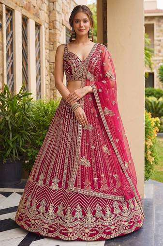 Rani Pink Butterfly Net Sequins Embroidery Lehenga Choli Set