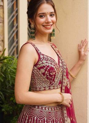 Rani Pink Butterfly Net Sequins Embroidery Lehenga Choli Set 2