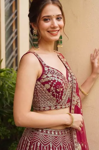 Rani Pink Butterfly Net Sequins Embroidery Lehenga Choli Set