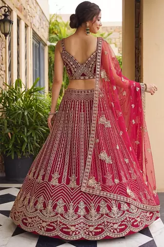 Rani Pink Butterfly Net Sequins Embroidery Lehenga Choli Set
