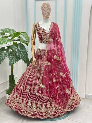 Rani Pink Butterfly Net Sequins Embroidery Lehenga Choli Set 4