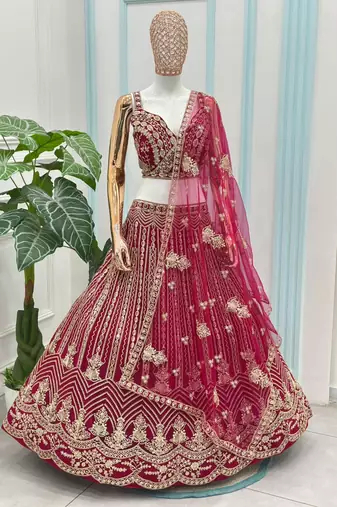 Rani Pink Butterfly Net Sequins Embroidery Lehenga Choli Set
