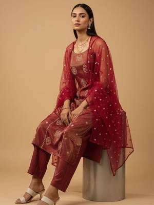 Women Regular Kurta with Trousers & With Dupatta 1
