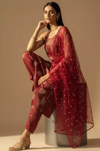 Women Regular Kurta with Trousers & With Dupatta