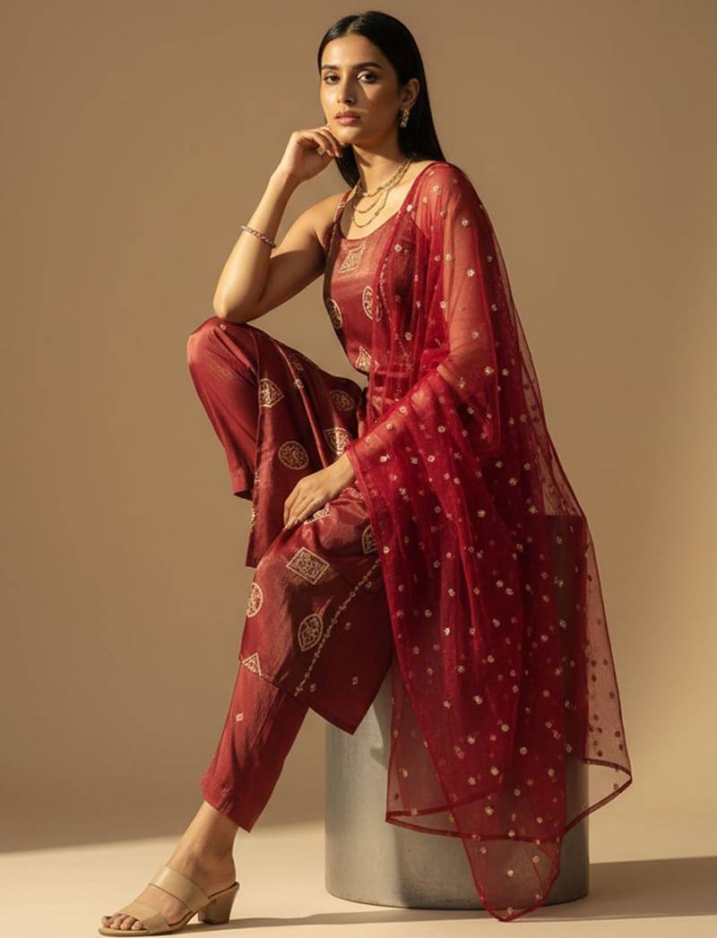 Women Regular Kurta with Trousers & With Dupatta
