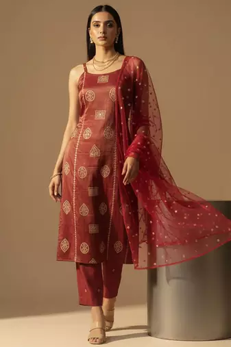 Women Regular Kurta with Trousers & With Dupatta