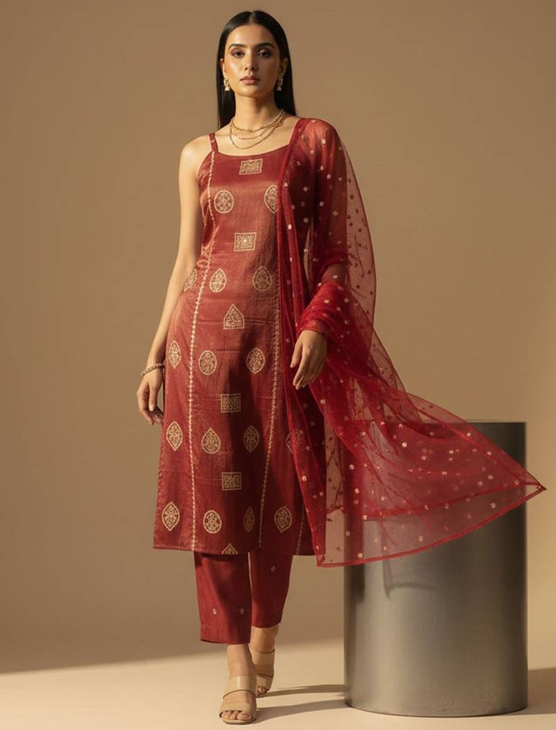 Women Regular Kurta with Trousers & With Dupatta