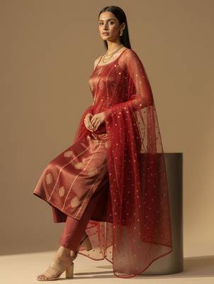 Women Regular Kurta with Trousers & With Dupatta 6