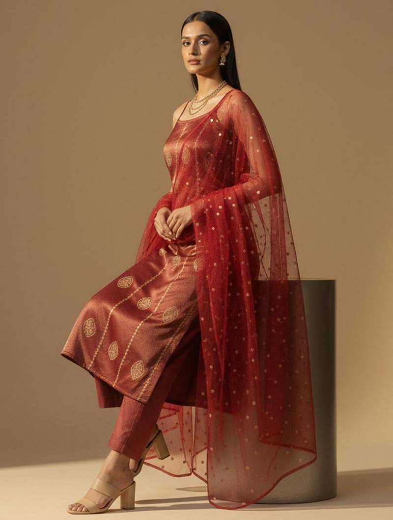 Women Regular Kurta with Trousers & With Dupatta